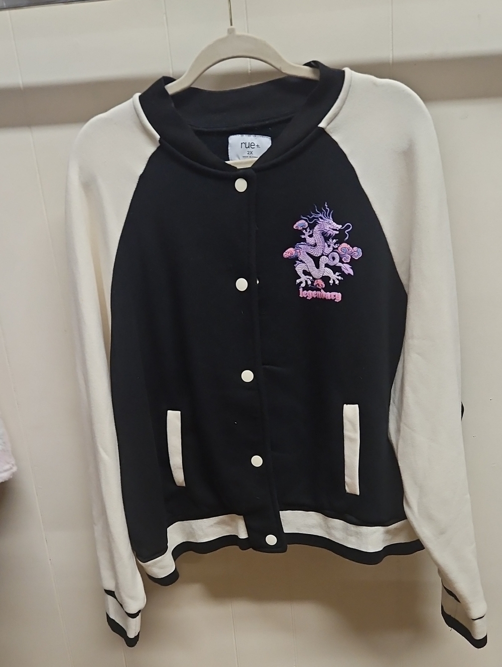 Black & Cream Embellished Dragon Bomber Jacket